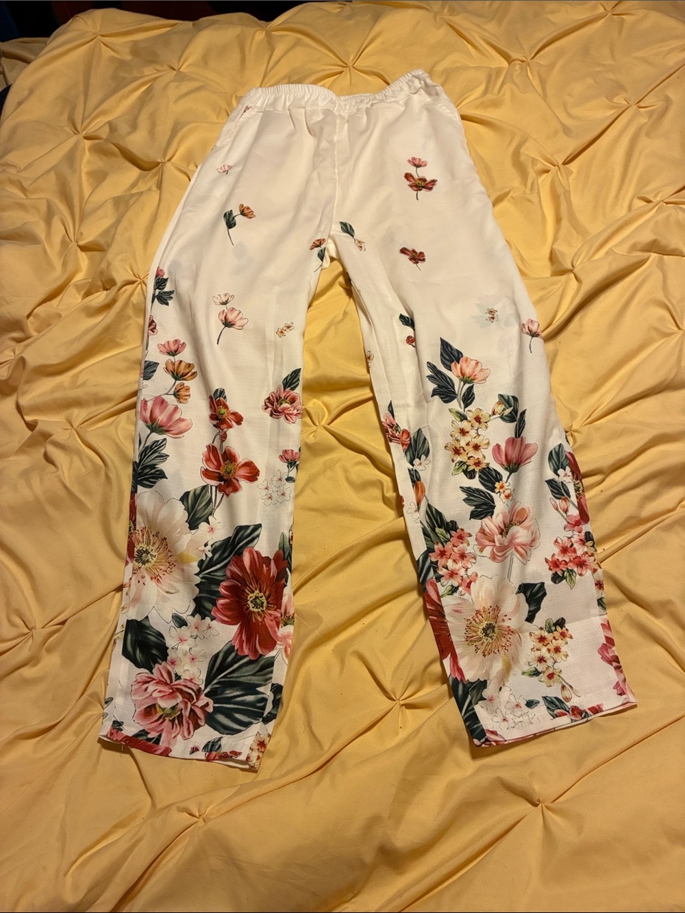 White Floral Print Lounge Pants